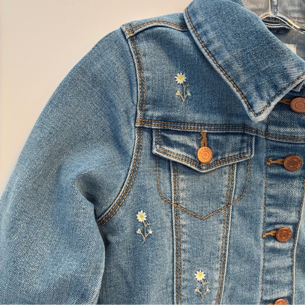 Old Navy Toddler Girl's Embroidered Daisy Stretch Denim Jean Jacket Size 3T - Picture 3 of 7